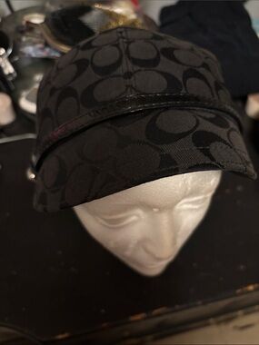 Coach Black Signature Cadet Cap with Leather Trim